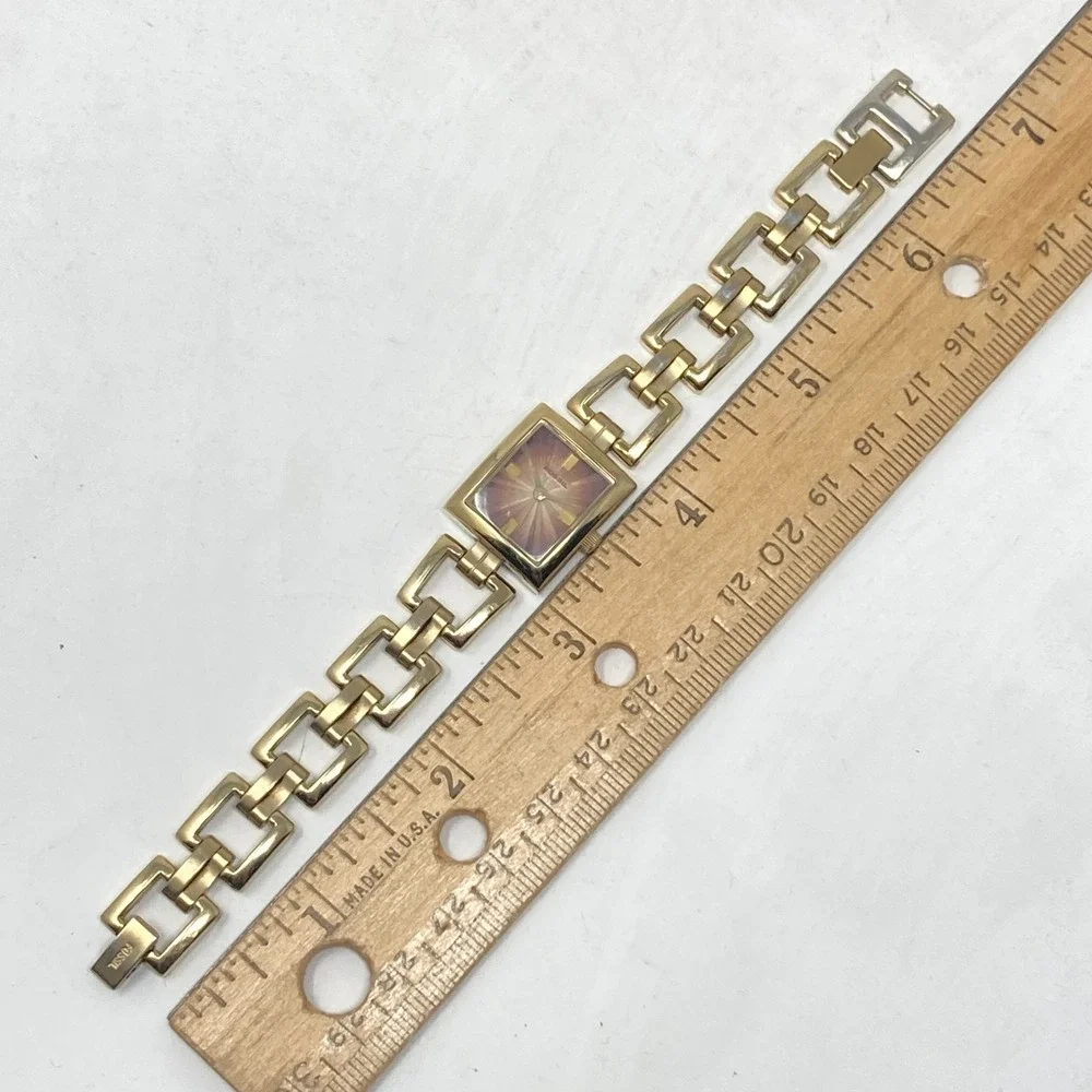 Fossil F2 Watch Women 19mm Gold Tone Brown Dial ES-1158 New Battery 6.25